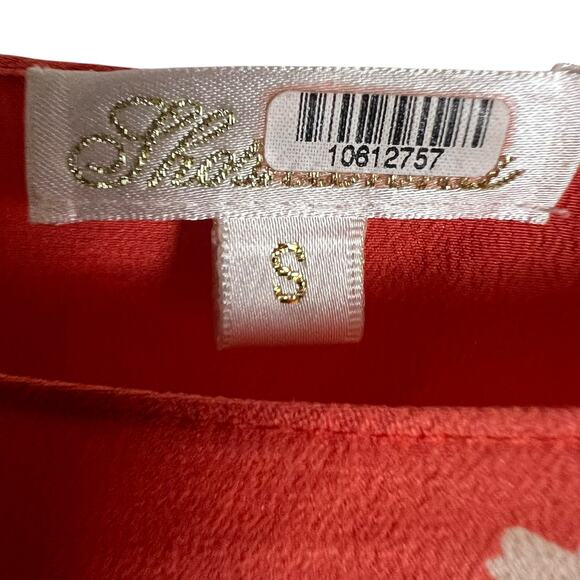 Shoshanna Bronwen Red Floral Print Cold Shoulder Square Neck Silk Top Size Small - Picture 7 of 12